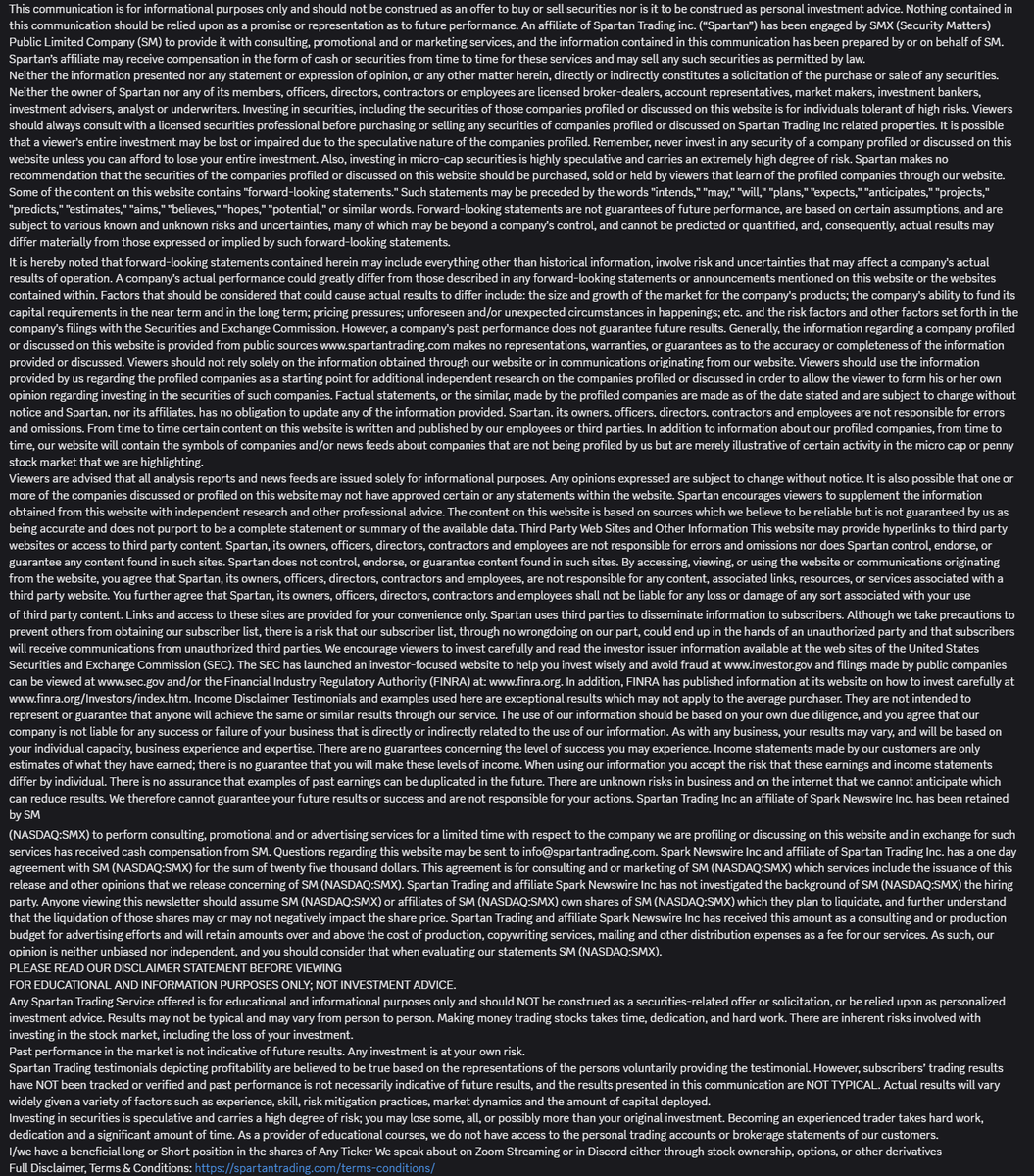 SpartanTrading's tweet image. Disseminated on behalf of SMX (Security Matters) Plc

Swing off the Lows

$SMX 
Long 6.3 
Stop 5.5
Res One: 9.6
Res Two:  20.6

Short term extension bounce setup, speculation play

#disclaimer Disclosure inside Below
Swing off the Lows