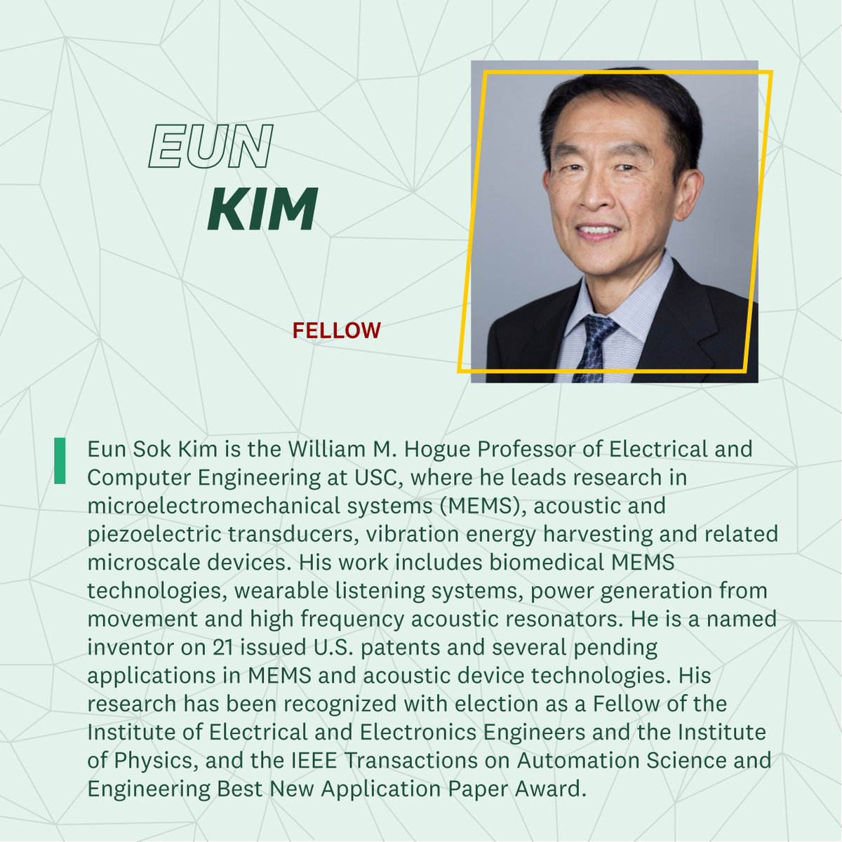 USCStevens's tweet photo. We're proud to work with #USCinventors and host #NAI2026! Dr. Eun Kim leads research in #microelectromechanical systems (#MEMS), acoustic and #piezoelectric transducers, vibration energy harvesting, and related microscale devices.
You can’t spell #reSearCh without SC! ✌️ https://t.co/AjoNxflDcd