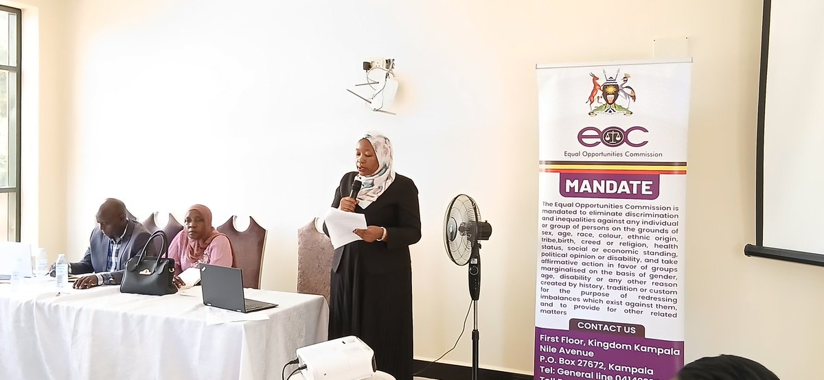 EOC_UG's tweet photo. The @EOC_UG is conducting a two-day capacity-building workshop on Gender and Equity in Climate Change Adaptation in the Bugisu Sub-Region, bringing together local leaders to strengthen inclusive, practical, and community-driven responses to climate challenges.

In her opening remarks, Mrs. Nagimat Nalwadda, Senior Compliance and Enforcement Officer at EOC, called for people-centered climate action that prioritizes vulnerable groups women, youth, children, older persons, and persons with disabilities. She emphasized the importance of equipping leaders with the right knowledge, embracing community participation, and using local solutions to build resilient communities that leave no one behind. 🌍

Mr. Sasaga John Peter, Education and Training Officer, challenged leaders to move beyond policies and translate equal opportunity principles into real action. He highlighted concerns from older persons being left out of programmes like PDM and urged parish leaders to intentionally enforce affirmative action in planning and resource allocation. He emphasized that inclusive development requires creativity, accountability, and deliberate effort ensuring all groups benefit fairly.

The first Resource Person provided insight into how climate change continues to disproportionately affect vulnerable populations, with women facing food insecurity, children exposed to health risks, and others requiring tailored disaster responses. Practical solutions discussed included climate-smart agriculture, diversified livelihoods, strong early warning systems, and community-led planning linked to local budgets.

Mr. Chelwot Aramathan reinforced that climate change is already a real disruptor affecting communities across Uganda. He called for equitable resource allocation, urging leaders to prioritize the most affected groups through targeted interventions. He proposed ring-fencing climate funds, digitizing vulnerable households, strengthening response systems, and increasing investment in climate-smart initiatives.

He further emphasized transparency, accountability, and participatory budgeting to ensure resources reach the grassroots. His key message: climate change is not just an environmental issue it is a development and social justice concern that demands collective action, inclusive planning, and responsible leadership at all levels.
#EqualOpportunitiesForAll