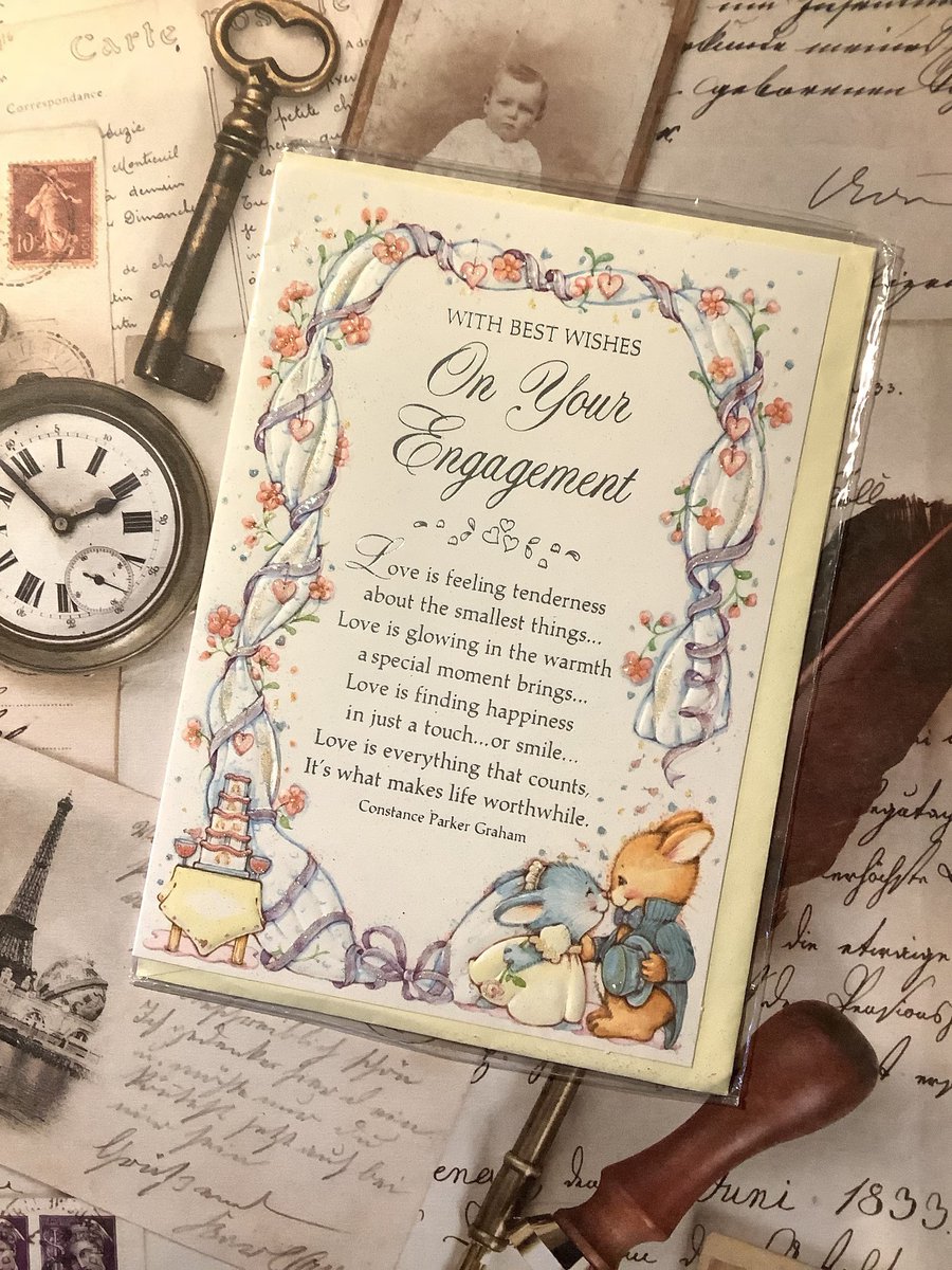 WatsonsVintage's tweet photo. ONLY ONE AVAILABLE! RARE Vintage Circa 1980s  'With Best Wishes On Your Engagement' Card -ADORABLE Mouse and Rabbit Design &amp; Sentimental Verse - Retro/Kitsch https://t.co/YNCU6jcIvC via @Etsy #VintageCards #EngagementCards #80snostalgia #SweetVerseCards #UnusualCards #PrettyCards https://t.co/duFdAlkC6X