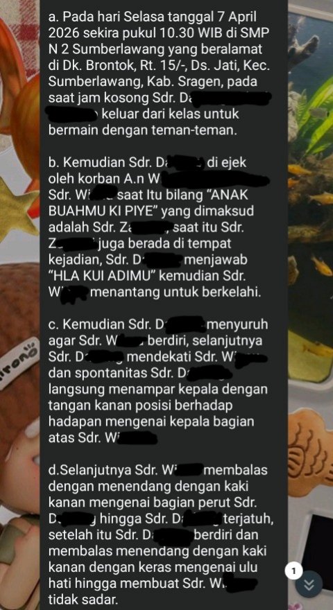 OnunMin's tweet photo. Karna ini lumayan deket rumah, jadi kucari infonya‼️‼️

Sebenernya kejadian jam 10.30an pas jam kosong korban, pelaku, sama 4 saksi keluar kelas buat main. Nah pelaku 'D' ini diejek korban 'W' (ada yang bilang tentang ortunya, masih simpang siur) setelah adu mulut, 'W' ini- https://t.co/aoCKt6kVD1