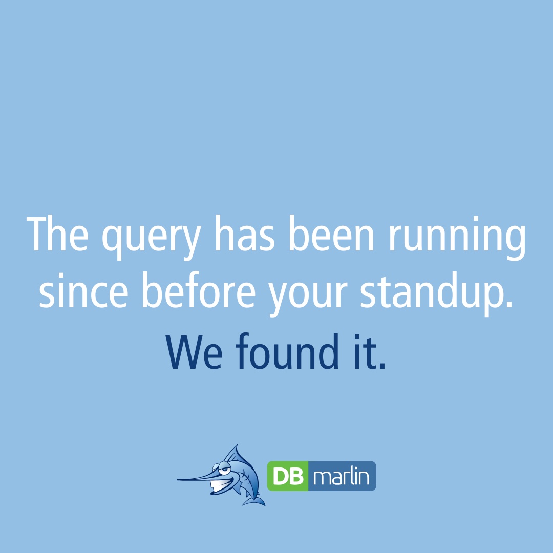DBmarlin finds the problem 💪

#DBmarlin monitors database performance, tracks changes and helps your databases run fast.

Real-time insights, faster troubleshooting, and simplified database monitoring, all in one place.

Get started for FREE now: dbmarlin.com/download