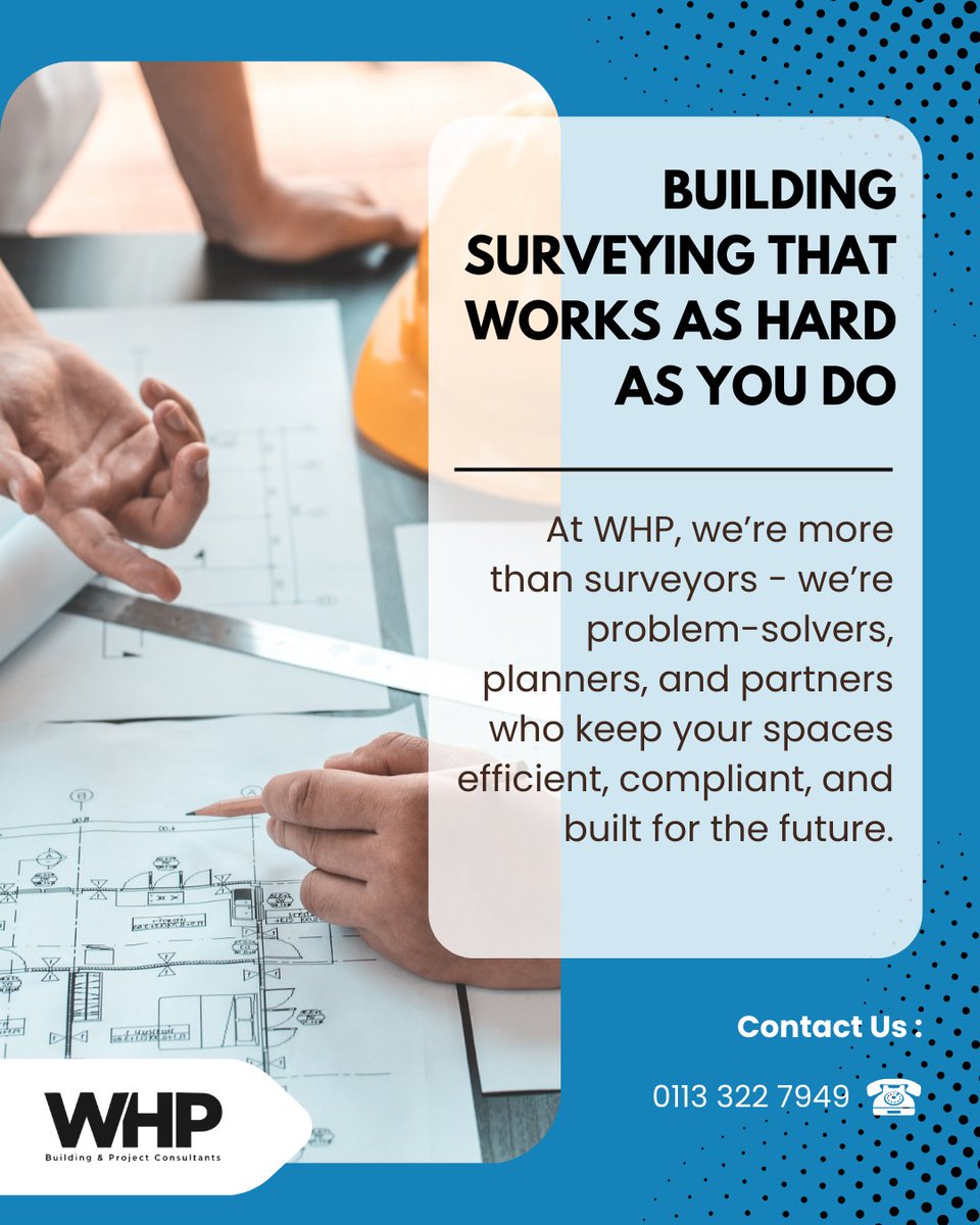 WHPLimited's tweet photo. Surveying that delivers 🏗️
WHP helps you get more from your buildings with clear insight, practical solutions and smarter maintenance.
No noise. Just results.
👉🏼 https://t.co/RkFktzgIkx
#BuildingSurveying #Property https://t.co/8ertLkZmoy