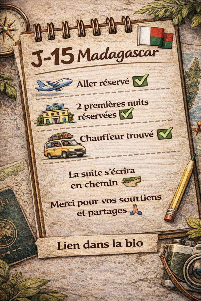 Mahery12's tweet image. J-15 🇲🇬

Le voyage prend forme…
et ça devient réel ❤️

Merci pour vos soutiens 🙏
Chaque partage compte

papayoux.com/fr/cagnotte/ai…

#Madagascar #Racines #SurLaTerreDeMesAncêtres #Découverte