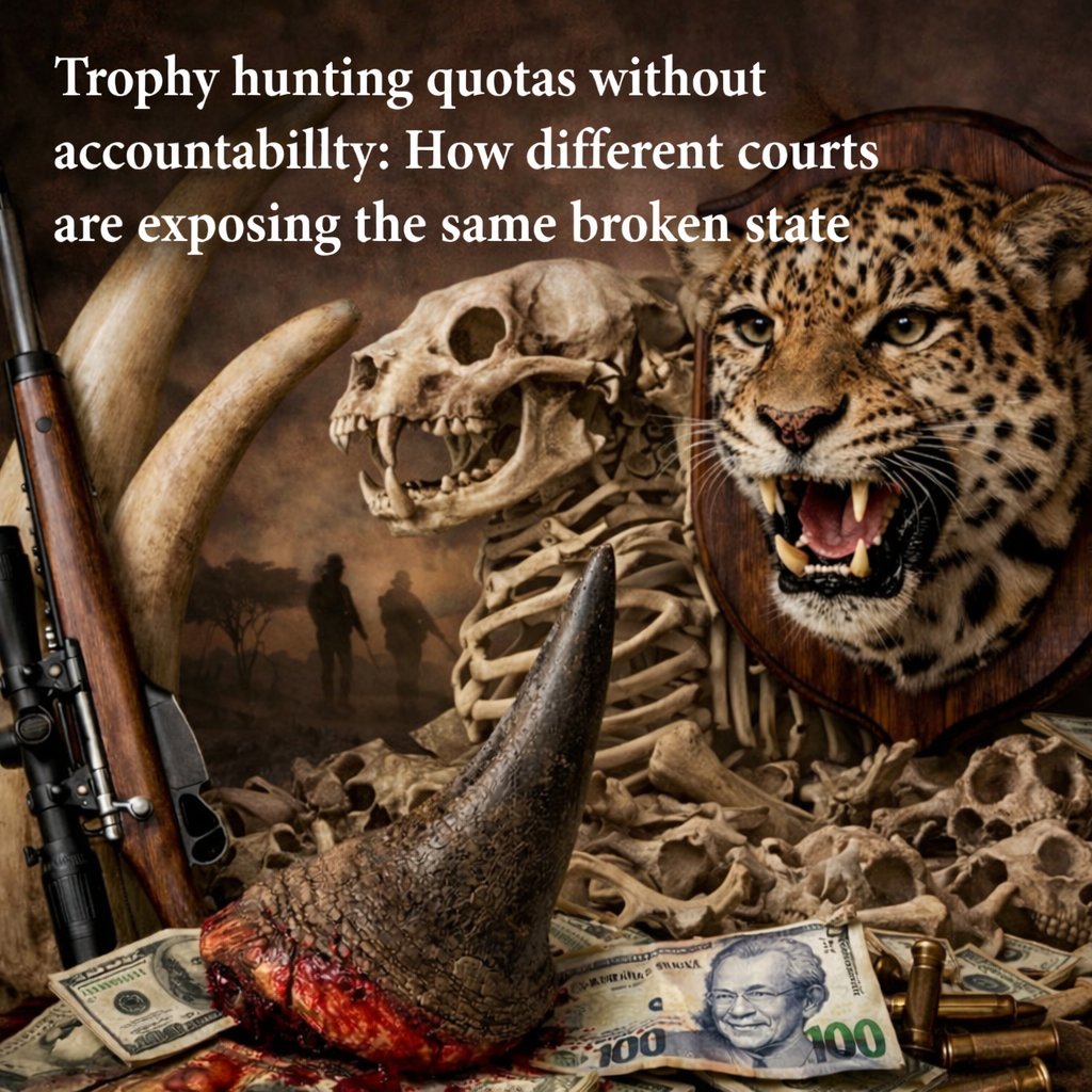 SueSpurgin's tweet image. #SA A lion bone case. A Constitutional Court challenge to wildlife legislation. And trophy hunting quotas 4 leopard, elephant &amp;amp; rhino published without resolving either. These are not separate stories. They're 3 windows into the same institutional failure! dailymaverick.co.za/opinionista/20…