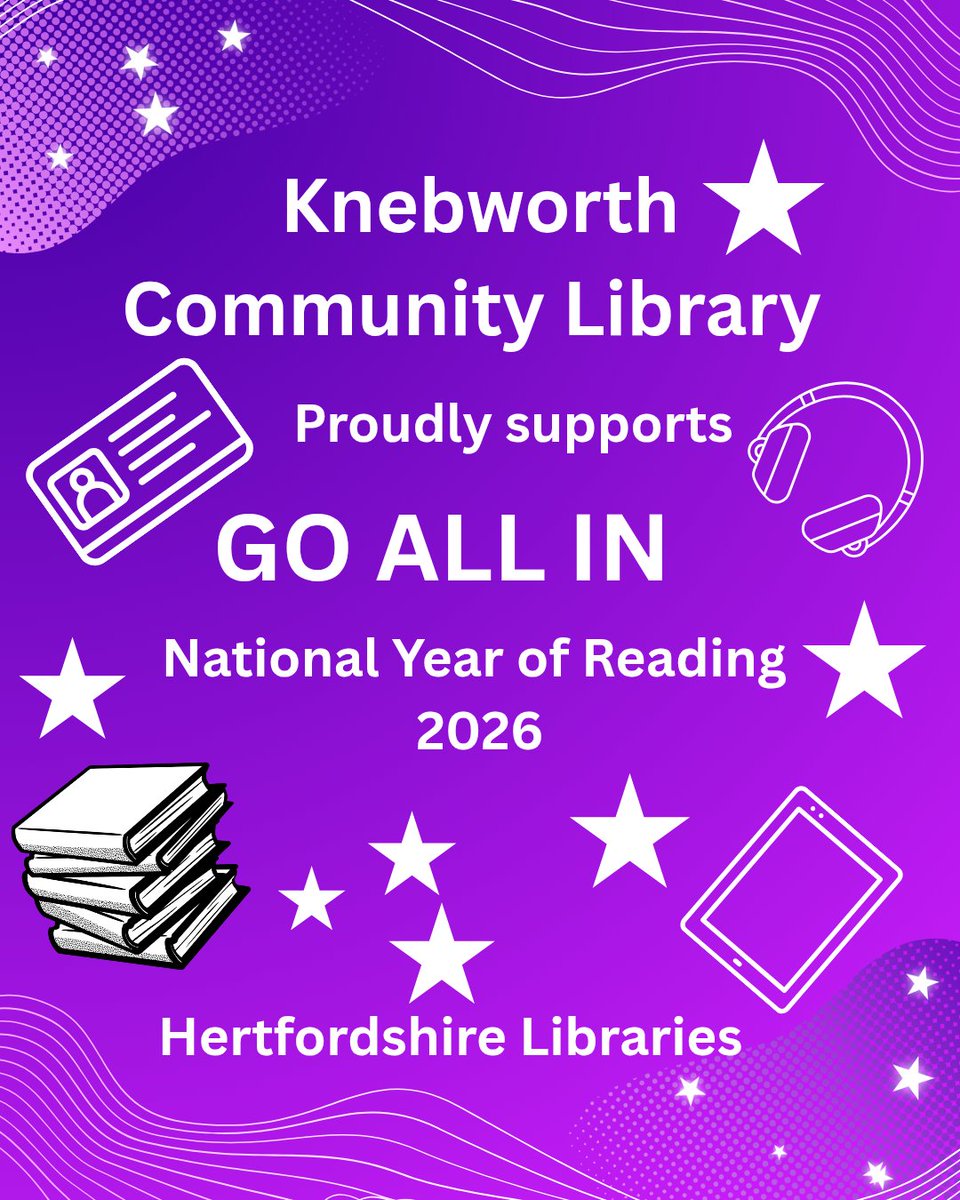 KnebCommLibrary's tweet photo. This year is the National Year of Reading &amp; the theme is Go All In relating to how reading can connect you with things you love &amp; enjoy - pop into Knebworth Community Library where we have lots of lovely books on all the things you love.

#NationalYearofReading @go_all_in_2026 https://t.co/a7bbf1WiE4