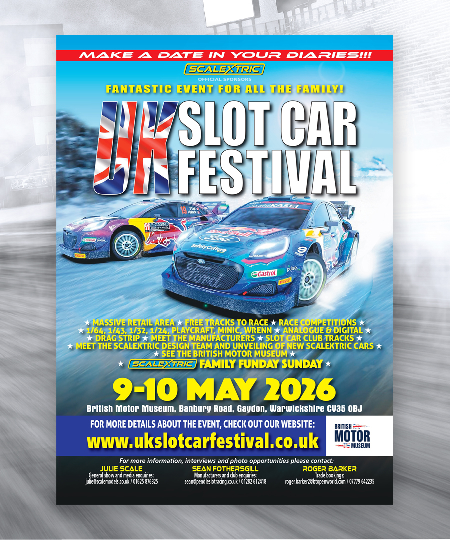 Scalextric's tweet photo. One month to go! 🏁

We’re back headlining the 2026 UK Slot Car Festival… and it’s going to be a big one.

We’ll be there with a full Scalextric layout, loads of prototypes on display and the team ready to talk all things racing.

Across the weekend you’ll find free tracks to race on, competitions, digital layouts, a drag strip, club circuits, a repair workshop and a huge retail area packed with everything from the latest releases to rare finds.

Get your tickets here 👉 https://t.co/OImPLy4x7b