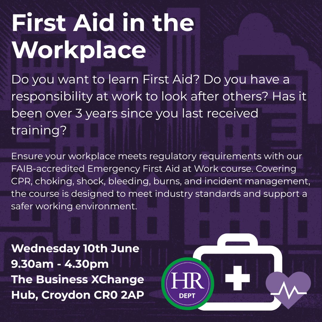 HRDeptSLondon's tweet image. Last chance to take advantage of our Early Bird Discount expiring tomorrow!

BOOK NOW: eventbrite.co.uk/e/198275720818…

#FirstAid #FirstAidAtWork #FAIB #EmergencyFristAid #HRTraining #HRDeptSouthLondon