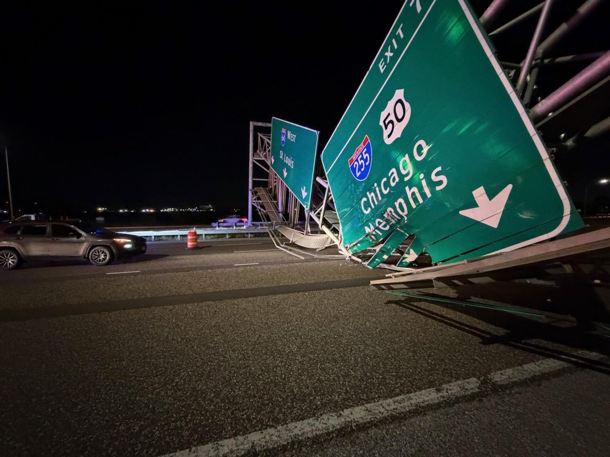 A vehicle struck an overhead sign truss on WB I-64 near I-255 overnight ...