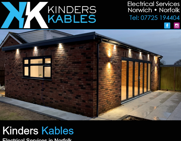 omdcentral's tweet photo. OMD Websites launches #responsive #website for #Norwich #Norfolk business Kinders Kables: Experienced NICEIC registered trusted and qualified electrician with over 15 years experience based in Sprowston Norwich supporting all homes in surrounding area. https://t.co/VeOg9NNF3O https://t.co/koJ5YT7lSN