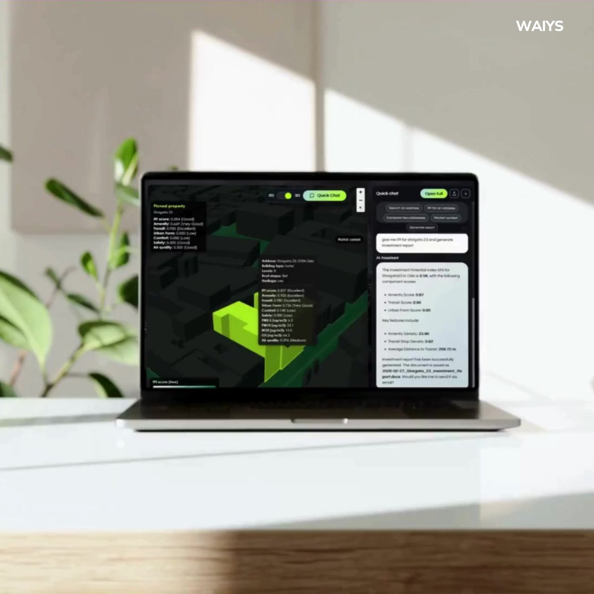 WAIYS_AI's tweet photo. Working in real estate development & investments?
 
Then you should check out our new AI-driven investment tool – the #Investment Potential Informer (#IPI)!
 
The IPI offers you:
⚫️Faster underwriting & screening
⚫️More informed decisions
⚫️Earlier risk detection
⚫️Higher productivity
 
Sign up right now for a #freetrial: https://t.co/xiXB387uY9
 
!Stay updated on more things to come on the WAIYS platform for real estate AI!