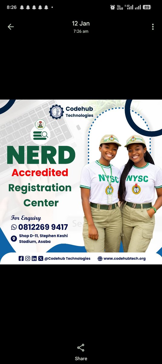 uche_rapu's tweet photo. @arhbeyy @nysc360 Yes you do 
Unless you will face issues in Camp 
I do nerd registration for 11k
08122699417
You can also walk into our office (Accredited centre) if you stay in Asaba, Delta State https://t.co/Kyv0iQWiPz