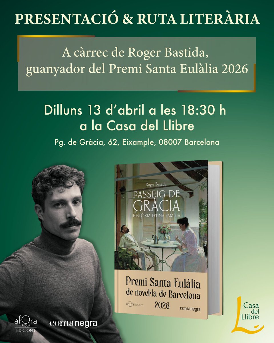 Comanegra's tweet photo. Ja tenim clar que PASSEIG DE GRÀCIA serà un dels fenòmens d'aquest Sant Jordi, i no volem que hagueu de patir per trobar-lo el dia 23, així que us ho posem fàcil: 
-Divendres 10, presentació a l'Hospitalet.
-Dilluns 13, presentació i ruta al mateix passeig de Gràcia.
👀💥 https://t.co/tlvFdtaGV1