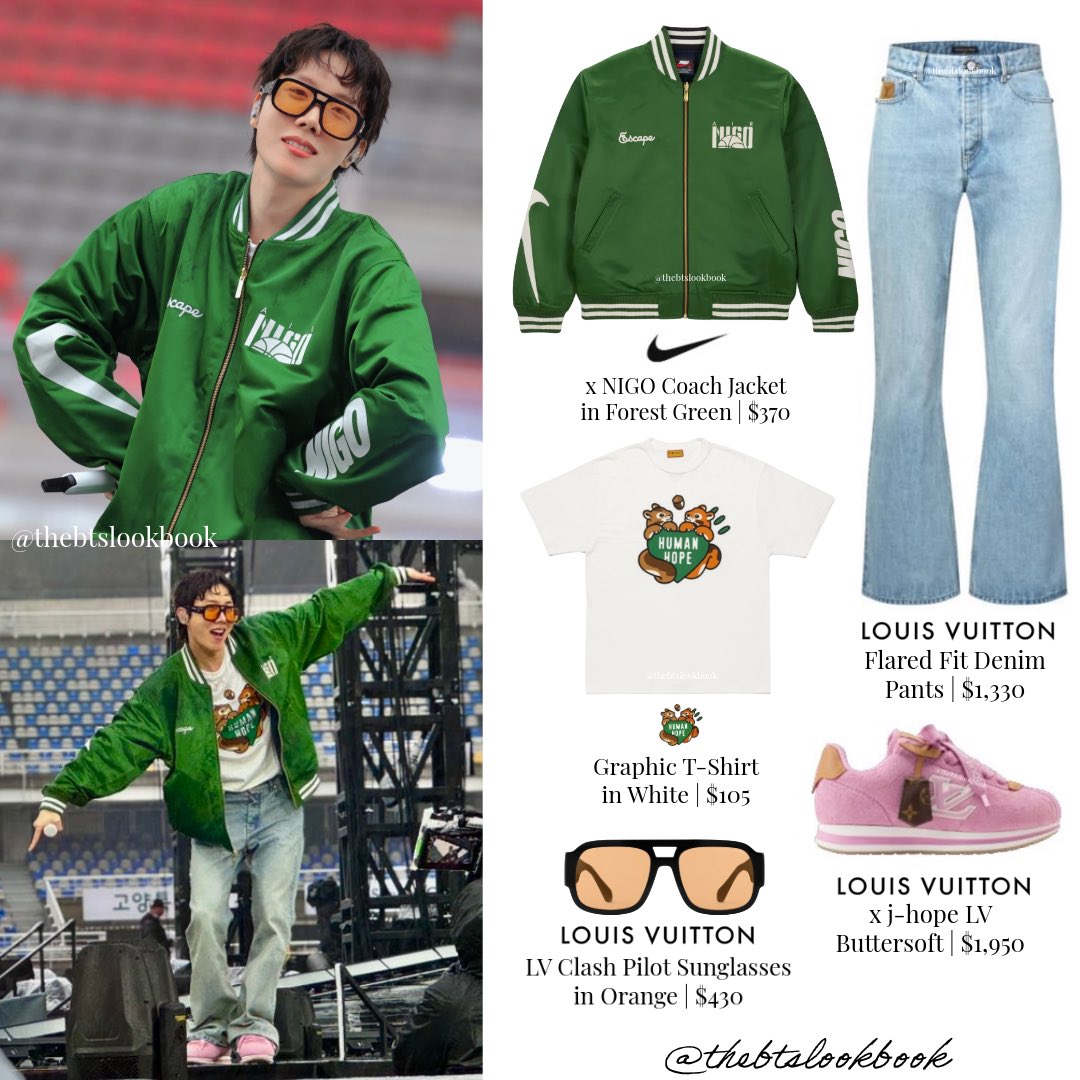 j-hope wearing Nike x NIGO “Coach Jacket”, @LouisVuitton “Jeans