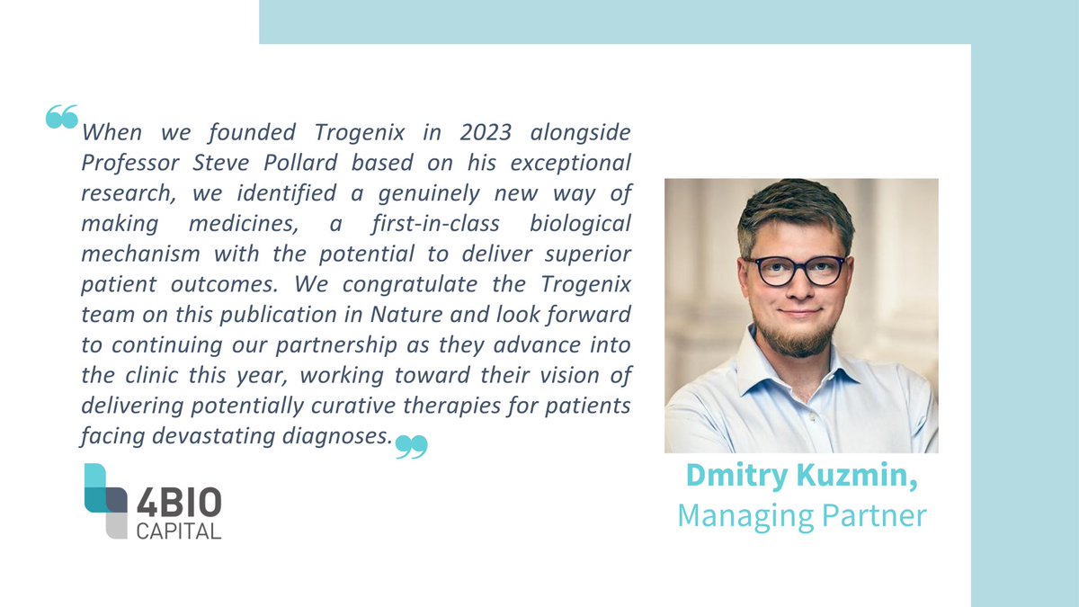 Pleased to share that our portfolio company Trogenix has published breakthrough pre‑clinical data in Nature, showing complete tumour eradication and durable protection in an aggressive glioblastoma model. 

nature.com/articles/s4158…

#4BIO #VC #Portfolio