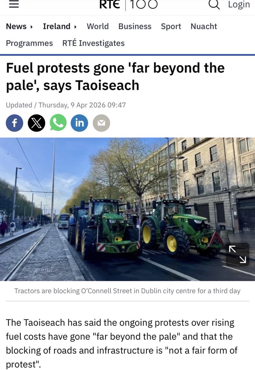 CheeseknifeM's tweet image. Government won’t meet with the organisers of the illegal blockades, in their EU funded tractors, who are a bunch of well fed loud mouth morons with an axe to grind. Public support is diminishing by the hour for this lot, lock them up now..#fuelprotest