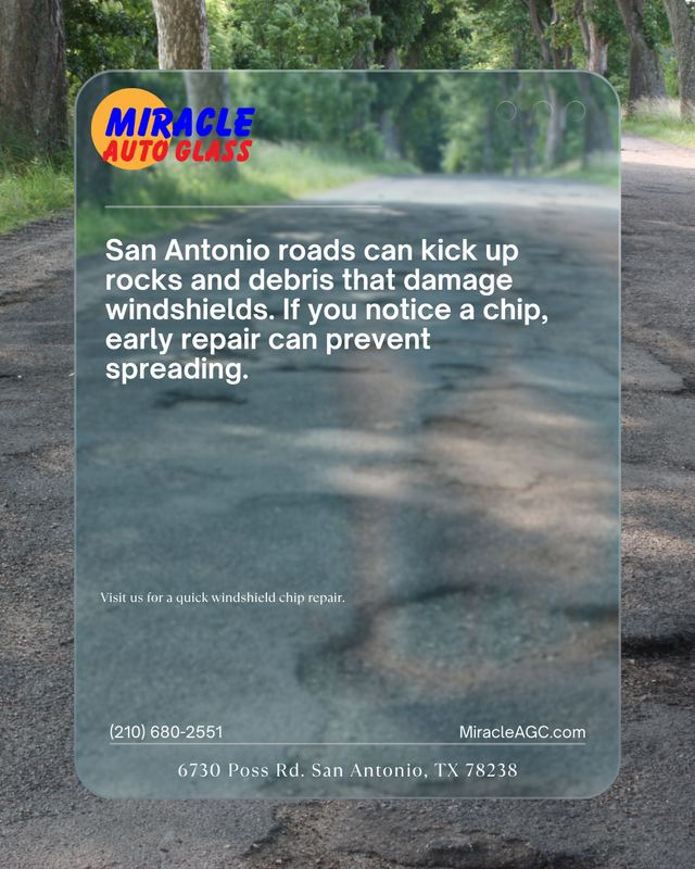 GlassMiracle's tweet photo. San Antonio roads can kick up rocks and debris that damage windshields. If you notice a chip, early repair can prevent spreading. Visit us for a quick windshield chip repair. #SanAntonioRoads #ChipRepair #AutoGlassExperts #MiracleAutoGlass https://t.co/UH7Xe7BgVL https://t.co/DRKEYvMzJR