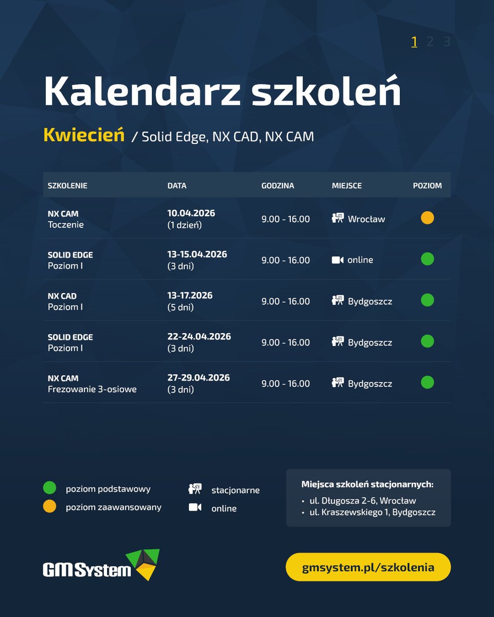 gmsystem2001's tweet photo. 📅 Kalendarz szkoleń w GM System: kwiecień–maj 2026

#szkolenia #SolidEdge #NXCAD #NXCAM #CAD #CAM #inżynieria #CNC #gmsystem #siemens #polskiprzemysl #nowoczesnyprzemysl https://t.co/tfp6JWzrdh
