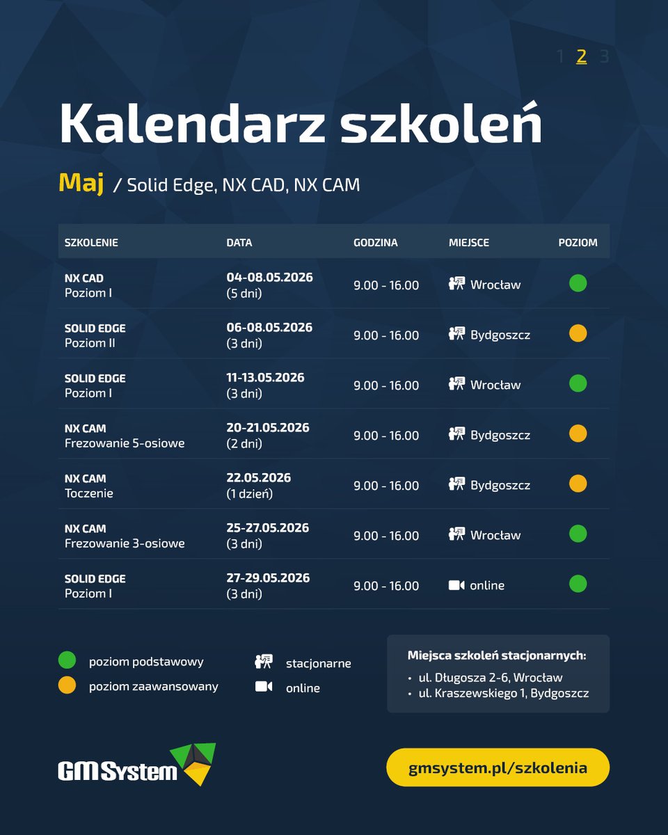 gmsystem2001's tweet photo. 📅 Kalendarz szkoleń w GM System: kwiecień–maj 2026

#szkolenia #SolidEdge #NXCAD #NXCAM #CAD #CAM #inżynieria #CNC #gmsystem #siemens #polskiprzemysl #nowoczesnyprzemysl https://t.co/tfp6JWzrdh