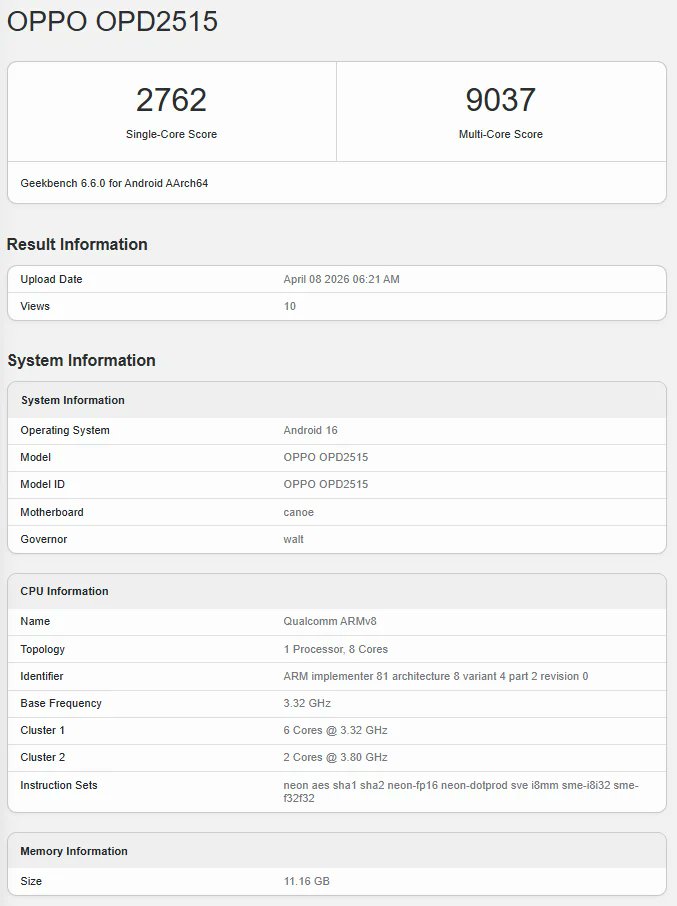 globe_the_03's tweet image. Oppo Pad Mini Geekbench pe aa gaya!

- Chipset confirm ho gaya
- CPU performance bhi leak

8.8-inch 144Hz LTPO OLED + 8000mAh battery wala compact tablet jaldi launch hone wala lag raha hai. Chhota size mein badi power aa rahi hai!

#OppoPadMini
#OppoTablet
#Oppo