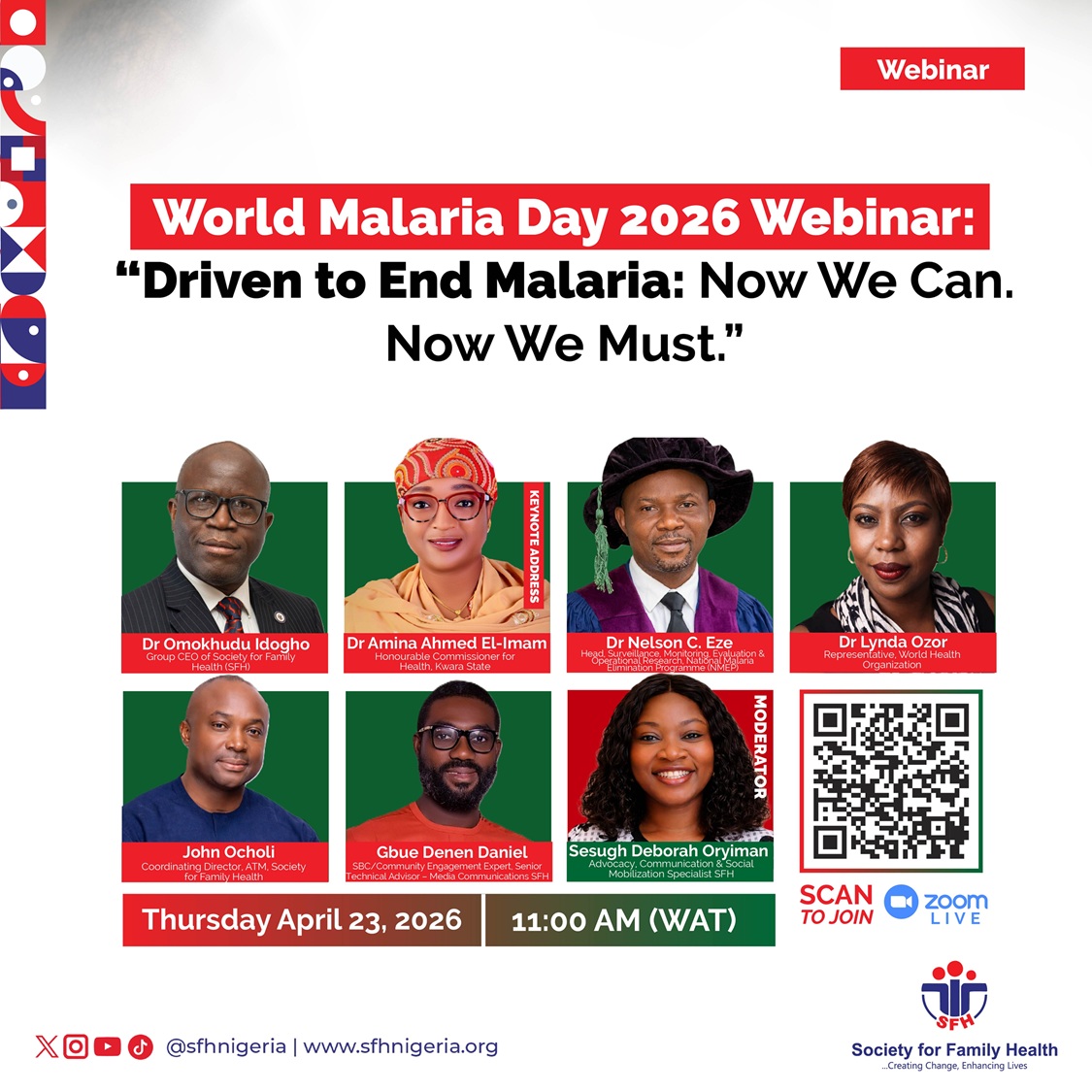 SFHNigeria's tweet photo. Register and plan to attend this high-level webinar themed “Driven to End Malaria: Now We Can. Now We Must.” marking the World Malaria Day 2026.
https://t.co/4mI8amchIk 

Discussions will explore lessons from malaria-supported programming, financing and sustainability, and the critical role of community ownership and behaviour change in driving impact. Designed as more than a commemoration effort, the webinar will spotlight what is working, identify persistent gaps, and mobilise stakeholders toward urgent, coordinated action. With the tools and strategies to end malaria now within reach, this session reinforces a shared responsibility to accelerate progress and sustain momentum towards a malaria-free Nigeria. 
https://t.co/4mI8amchIk