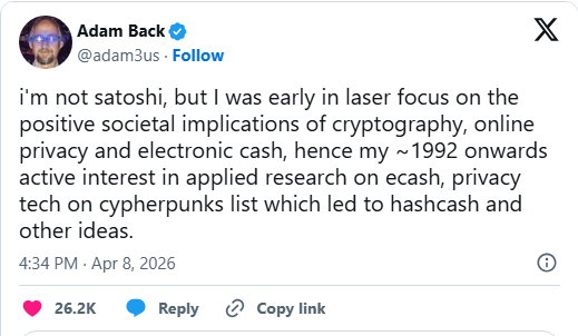 Inter_Saigon's tweet image. KIỂM CHỨNG THÔNG TIN: ADAM BACK CÓ PHẢI LÀ NGƯỜI SÁNG LẬP BITCOIN, SATOSHI NAKAMOTO?

Một bài báo của tờ New York Times đã khơi lại những tuyên bố cho rằng Adam Back là người tạo ra Bitcoin, nhưng việc ông phủ nhận và thiếu bằng chứng khiến danh tính của