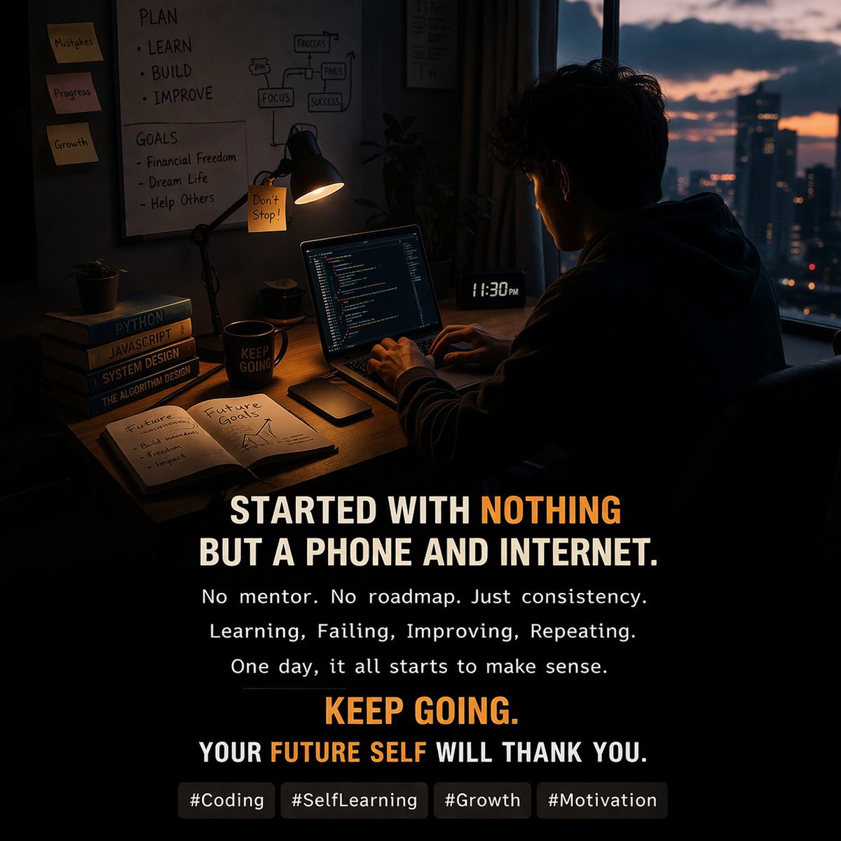 JJunayeed87496's tweet image. 🚀 Started with nothing but a phone and internet.
No mentor. No roadmap. Just consistency.
Learning. Failing. Improving. Repeating.
One day, it all starts to make sense.
Keep going. Your future self will thank you. 💻🔥
#Coding #SelfLearning #Growth #MotivationRT RIPLY amazing