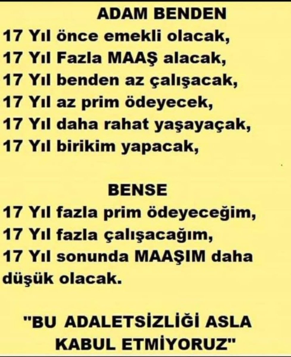 SGK Mağduriyetlerini duyunca sırtını dönüp kaçan bir calisma bakanı
 I S T E M I Y O R U Z  !
<a href="/RTErdogan/">Recep Tayyip Erdoğan</a>
<a href="/dbdevletbahceli/">Devlet Bahçeli</a>
<a href="/eczozgurozel/">Özgür Özel</a>
<a href="/ArzuCerkezoglu/">Arzu A. Çerkezoğlu</a>
<a href="/hakiskonf/">HAKİŞ KONFEDERASYONU</a>
<a href="/dileketesgk/">Dilek ETE</a>
<a href="/Mustafa_Destici/">Mustafa Destici</a>
<a href="/MHP_Bilgi/">MHP</a>
<a href="/ozgurerdursun/">Özgür Erdursun</a>
Haklının Yanında Olun
#SendikalarStajyerÇırağıUnutmayın