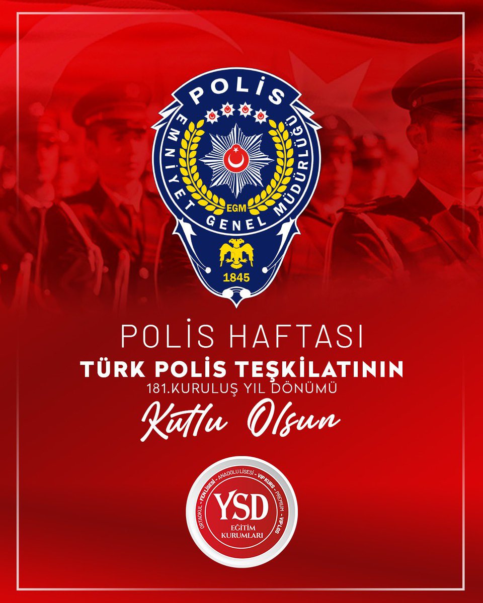 ysdkolejii's tweet photo. 6–12 Nisan Polis Haftası 

Türk Polis Teşkilatı’nın 181. kuruluş yıl dönümünü gurur ve minnetle kutluyoruz.

Halkımızın huzur ve güvenliği için fedakârca görev yapan tüm emniyet mensuplarımıza teşekkür ediyor; aziz şehitlerimizi rahmetle, gazilerimizi saygı ve şükranla anıyoruz. https://t.co/vcIqaM71aC