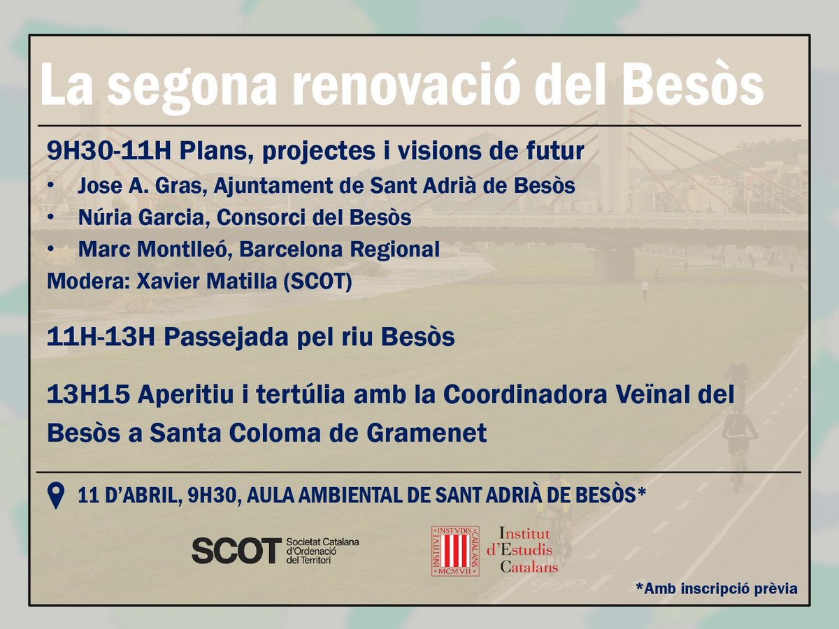 Territori's tweet photo. ⚠️ PROPERA ACTIVITAT: La segona renovació del Besòs. 
🗓️ Dissabte 11 d'abril a les 9:30h.
📍 Aula ambiental del Besòs. Carrer de Dolores Ibarruri Pasionaria, 4172.
🍴 Amb aperitiu final a Santa Coloma de Gramanet!

Inscripcions: https://t.co/L2biBYXYI7 https://t.co/MAvjMURa8F