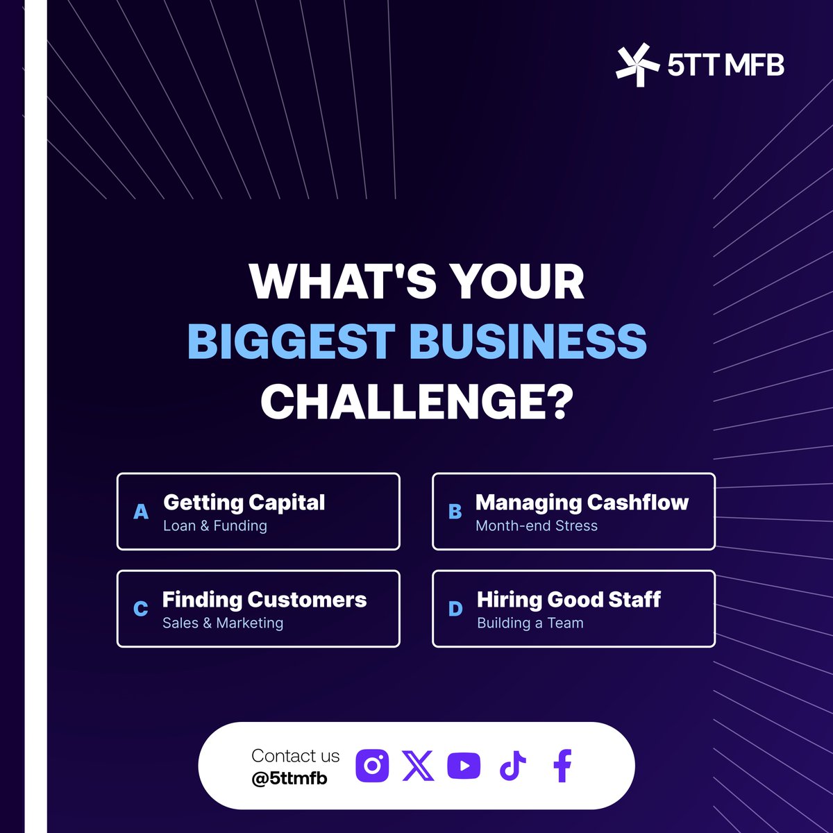5ttmfb's tweet photo. What's your biggest business challenge? #businessgrowth #challenges https://t.co/K8HS4T14CN