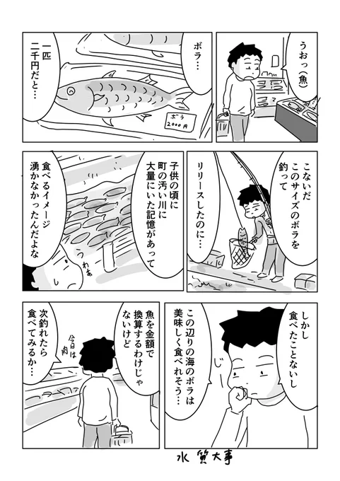 ボラ

ボラも猫またぎ(猫もまたいで食べないような魚)のひとつと言われてるのかな。

地元の川ではよく大量発生していたので、それがニュースで見た時は「え?あれ珍しい光景なの…?」と驚いた記憶があります。

次釣れたら刺身にしてみよう。でもあんまり狙って釣れる魚じゃないんだよな… 