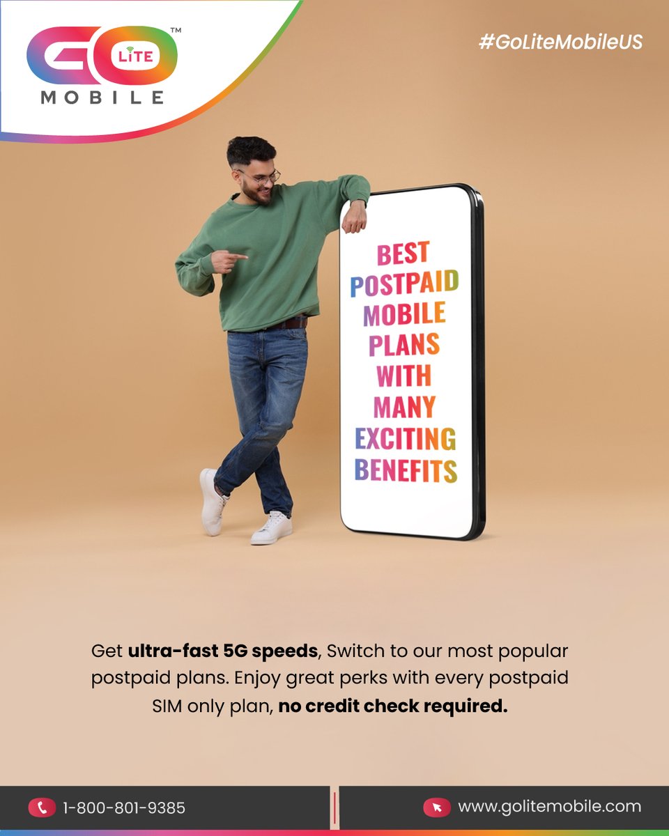 GoLiteMobile's tweet image. Best Postpaid Mobile Plans📶⚡
Switch to #GoLiteMobile &amp;amp; enjoy ultra-fast #5Gspeeds with exciting benefits on our most popular #postpaid #SIMonlyplans.
🚀Lightning-fast 5G
🎁Packed with great perks
✅No #creditcheck required
Simple, reliable &amp;amp; built for you.
📞 1-800-801-9385