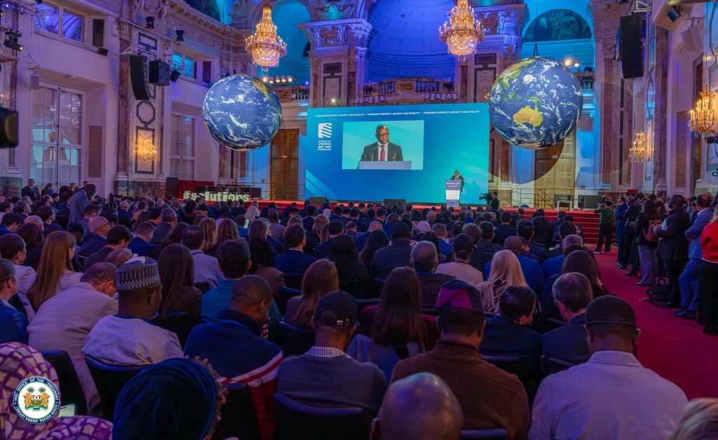 julius_maadabio's tweet photo. This morning at the International Vienna Climate and Energy Conference, I commended the ambition behind the Vienna Call to Action. As chair of ECOWAS, I highlighted West Africa's reforms, establishing itself as an integrated and investable economic zone. 

In Sierra Leone, we are actively investing across the entire energy value chain—from generation and transmission to last-mile connections and off-grid solutions—aiming decisively for 50 percent off-grid access by 2030, ensuring no community is left behind.