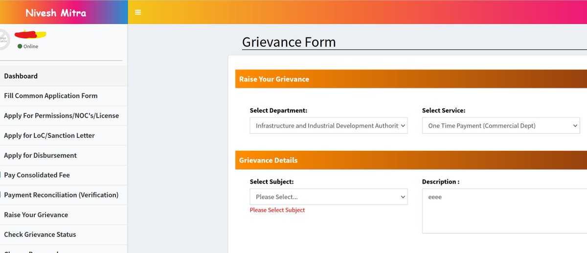 imdevu's tweet photo. @myogiadityanath @WeUttarPradesh @nic_gujarat #NiveshMitra not allowing submitting any grievances as requested by the officials. Any ETA for the fix? #NIC_UP https://t.co/y9aqgrnbBn