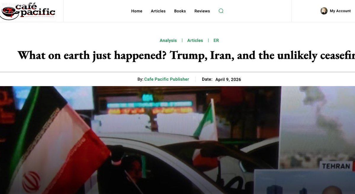 DavidRobie's tweet image. "This elective war was not only a strategic blunder. Rather than precipitating regime change, it has likely granted Iran’s theocracy a  renewed lease on life - much as Saddam Hussein did in 1980." #cafepacific #TritaParsi @tparsi #commentary #IranWar‌ 
davidrobie.nz/2026/04/what-o…