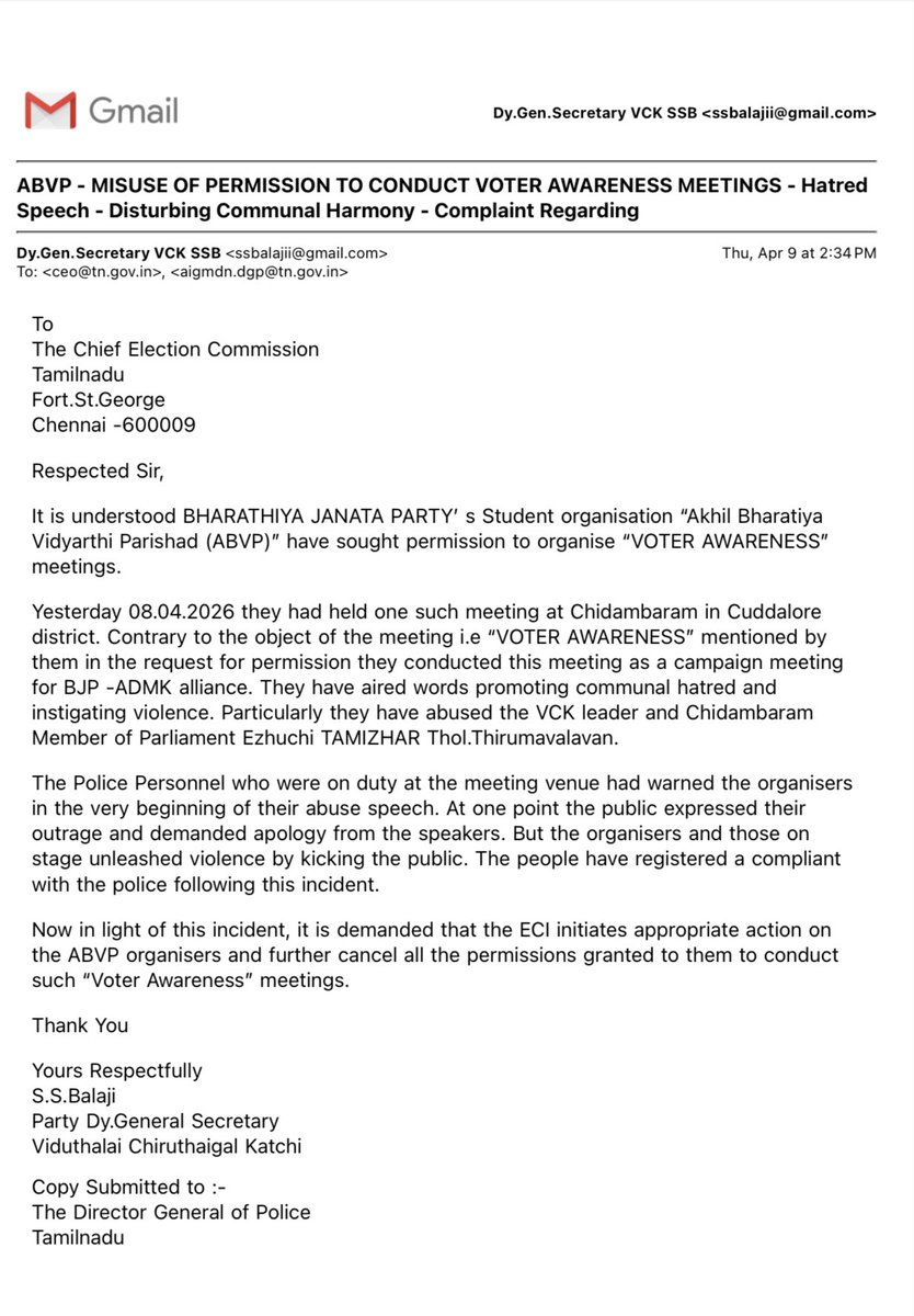 Thiruporur S.S.Balaji MLA tweet media