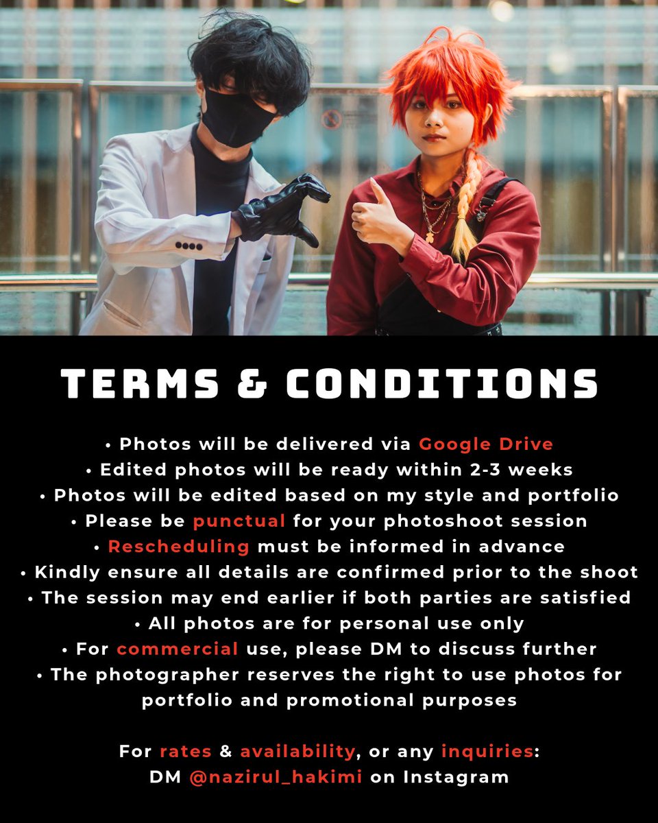 _nazirulhakimi's tweet photo. 『PHOTO COMMISSION FOR ACG EVENT 2026』

For rates &amp; availability, or any inquiries: Just DM me on Instagram. https://t.co/jC77AQli3q