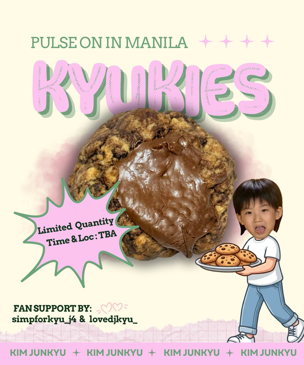 .✦ ݁˖ #PULSE_ON_IN_MANILA fan support by <a href="/simpforkyu_j4/">vanilla 🤍</a> &amp; <a href="/lovedjkyu_/">nari.</a> .✦ ݁˖

KYUKIES ANO TARA? 🩷🍪

⟡ flavors: choco chip &amp; nutella 
⟡ like &amp; rt   
⟡ limited quantity only
⟡ strictly 1:1
⟡ time &amp; loc tba

see you kyuties and teumes!
