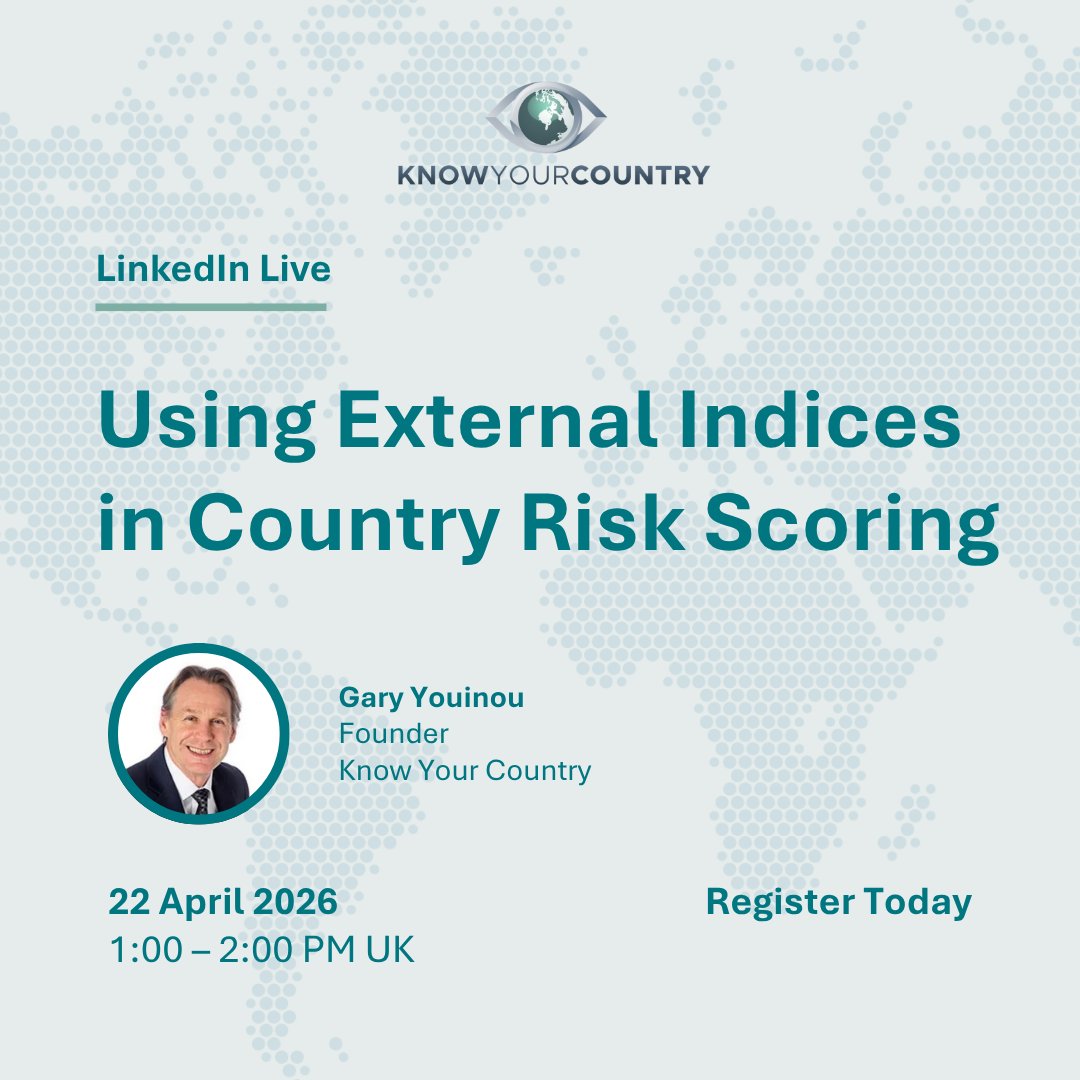 intcompassoc's tweet image. "We use external indices in our AML country risk assessments" is not a methodology. 

Free LinkedIn Live on 22 April from ICA Summit sponsor KnowYourCountry on how to actually do this well &amp;gt; linkedin.com/events/usingex… #AML #CountryRisk #LinkedInLive