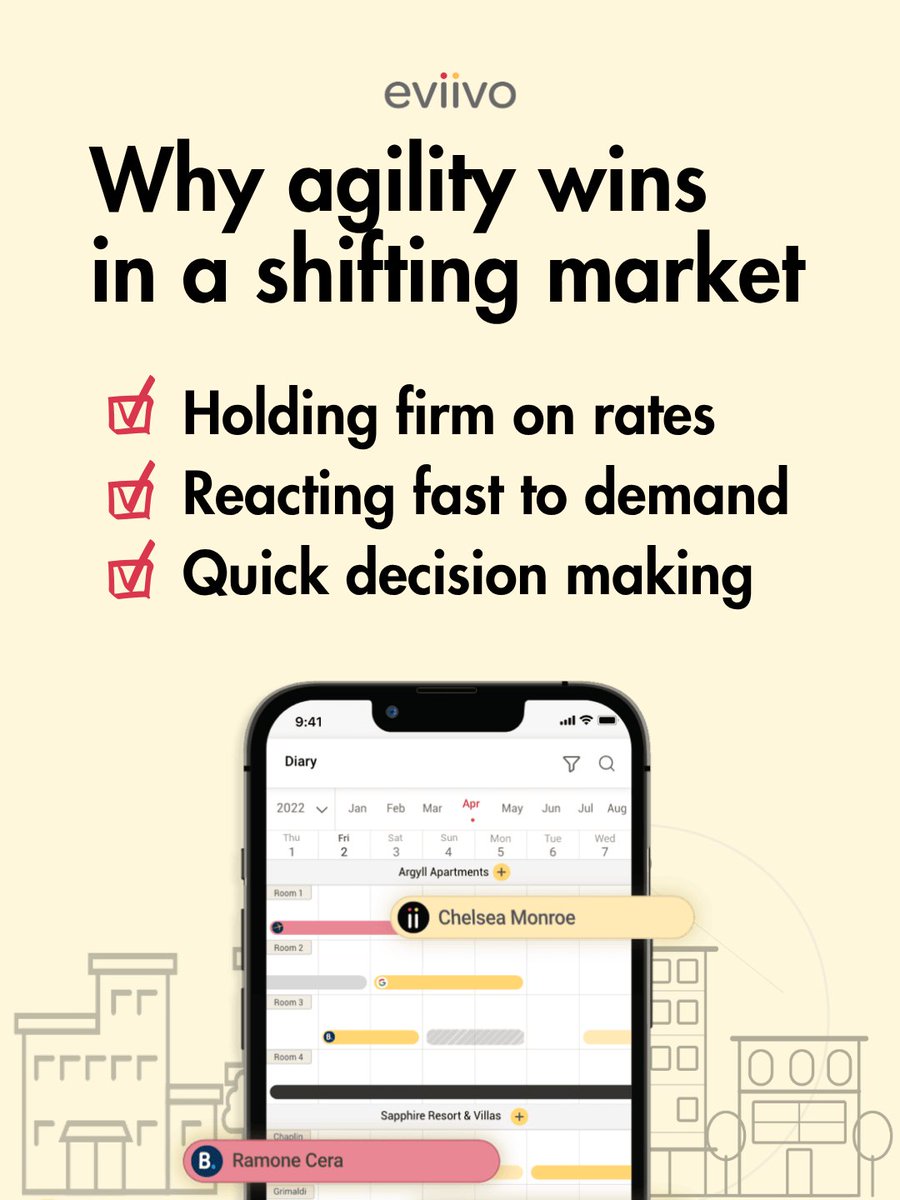 eviivo's tweet image. A shifting market does not reward the biggest operator.
It rewards the fastest thinker.

Why agility wins:

✓ Holding firm on rates
✓ Reacting fast to demand
✓ Quick decision making

#PropertyManagement #RevenueStrategy #HospitalityInsights