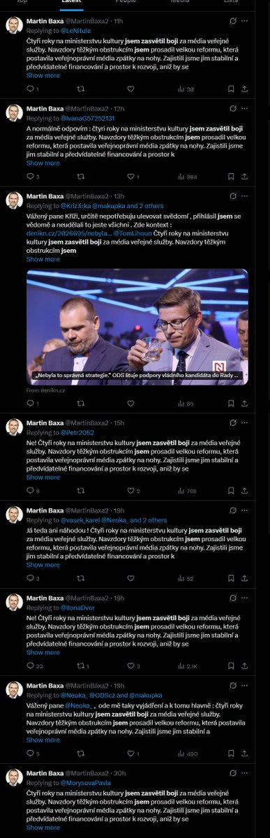Prosím vás, pan <a href="/MartinBaxa2/">Martin Baxa</a> byl nejlepší ministr v historii, obětoval se a zasvětil ČTYŘI ROKY BOJI ZA VEŘEJNÁ MÉDIA.
Co na tom ty debilní voliči ODS pořád nechápou, že to musí psát pořád dokola?!