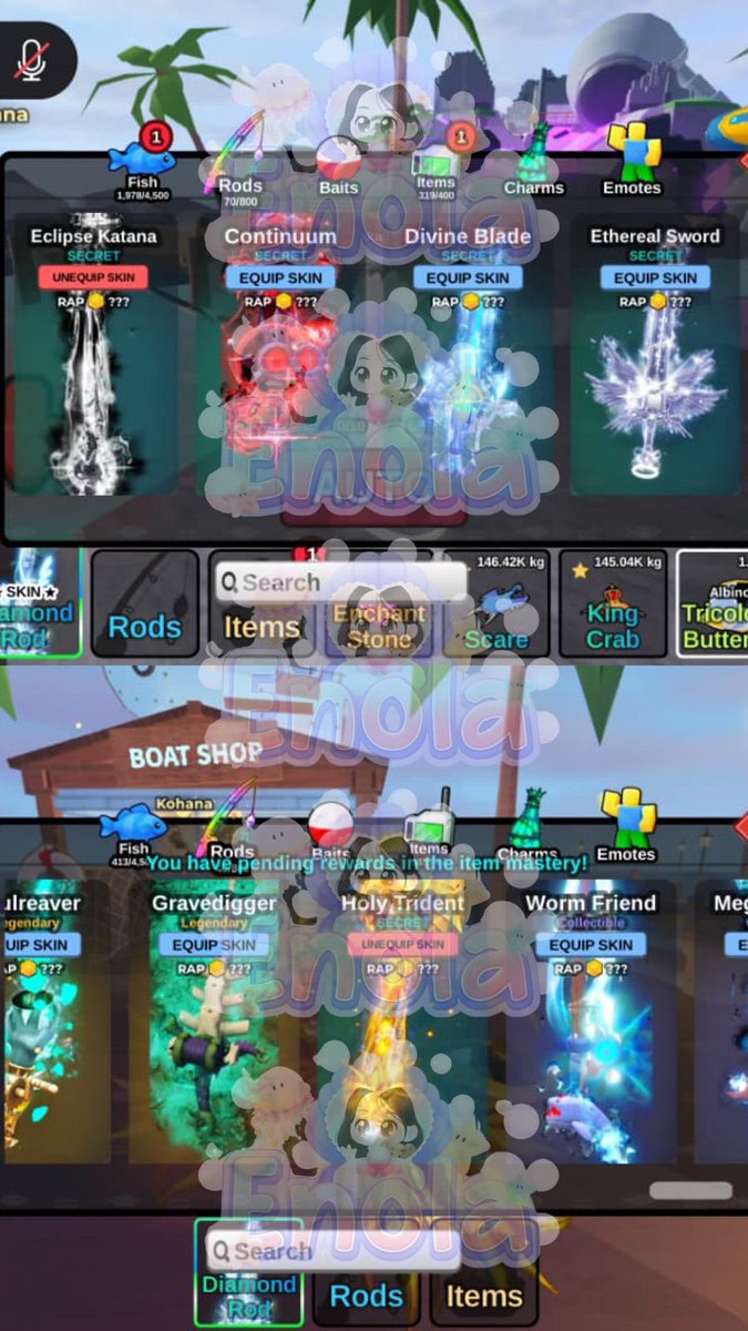 puffielle's tweet photo. wts skin rod fish it (open tawar) 
yang gaada di screenshot ini boleh di tanyaiin dulu ke aku biar di cek akun lainnya!🐰🤍 https://t.co/GzNFt1KLoq