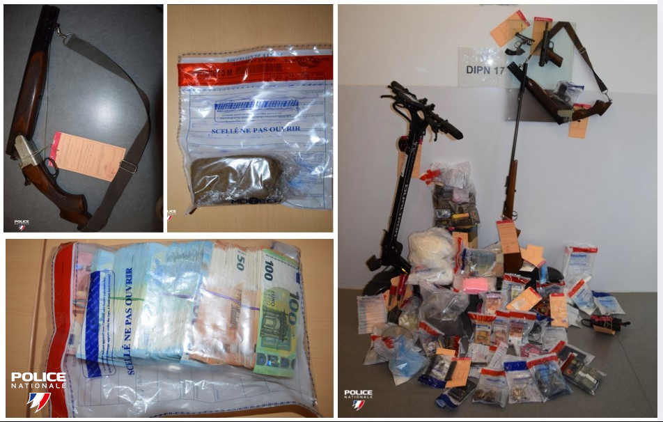 PoliceNat_17's tweet photo. INTERPELLATION| 
La brigade des stups de #LaRochelle a stoppé des individus bien implantés dans le trafic de stups. La saisie : 3,5 kg résine cannabis/3,3 kg kétamine/1,1 kg herbe cannabis/ 400 g méthamphétamine/ 282 g cocaïne/230 g MDMA/63 fioles de LSD/5 armes/33 000 €. https://t.co/ETJko6vbEn