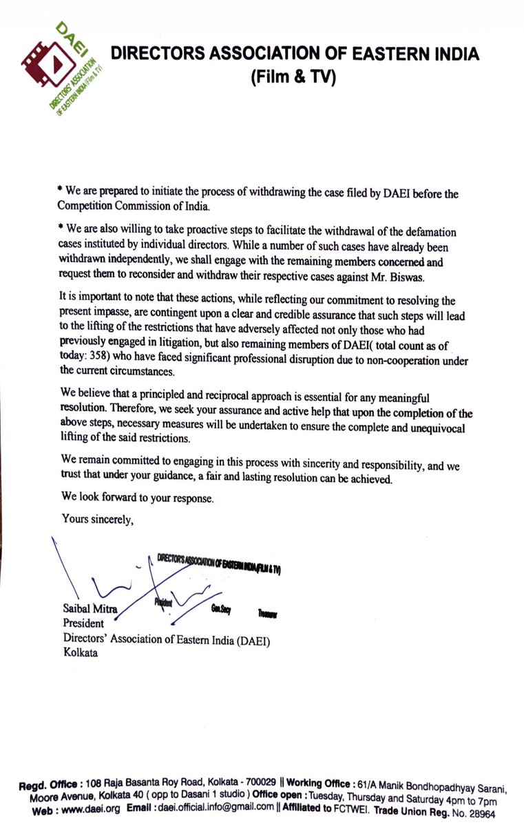 I sincerely thank the Directors’ Association of Eastern India for honouring my request within 72 hours of expressing my concern and withdrawing the case filed before the Competition Commission of India. This gesture brings me immense happiness, not just as an individual, but as a