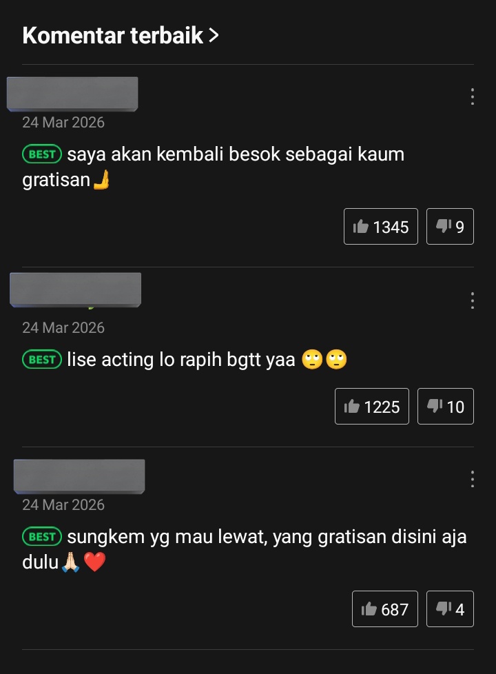bukan sirik ya tapi gw muak bgt lihat komentar yang terus menerus "tim gratisan bla bla tim sultan bbla bla" kalo satu kali ya biasa aja. tapi ini setiap ruang komentar loh...