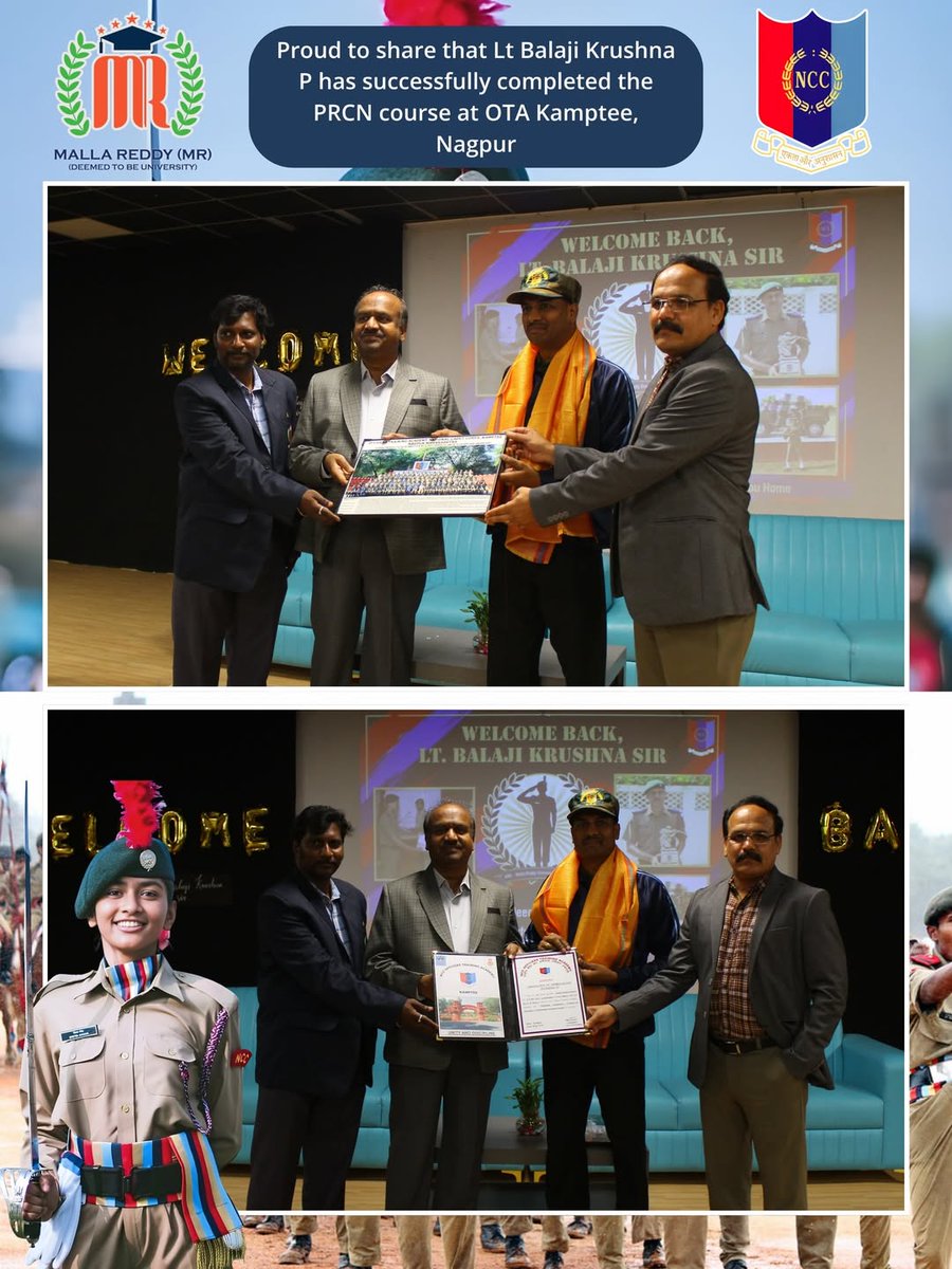 mallareddydu's tweet photo. A proud moment for Malla Reddy (MR) Deemed to be University 🇮🇳

Celebrating dedication, discipline, and outstanding achievement that brings honor to our institution.

#MRDU #UniversityPride #Success #Achievement https://t.co/988Fy5obeg