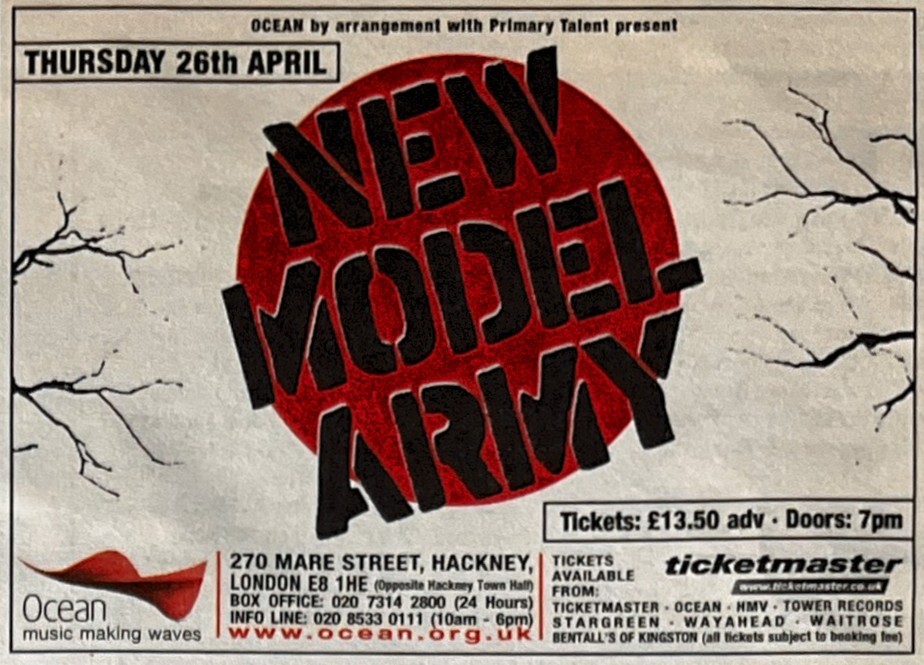 Spegazzinii's tweet image. #OTD @officialnma #newmodelarmy #hackney

2001 - New Model Army at Ocean Hackney. Including an appropriate and storming cover of Sheena is a Punk Rocker.