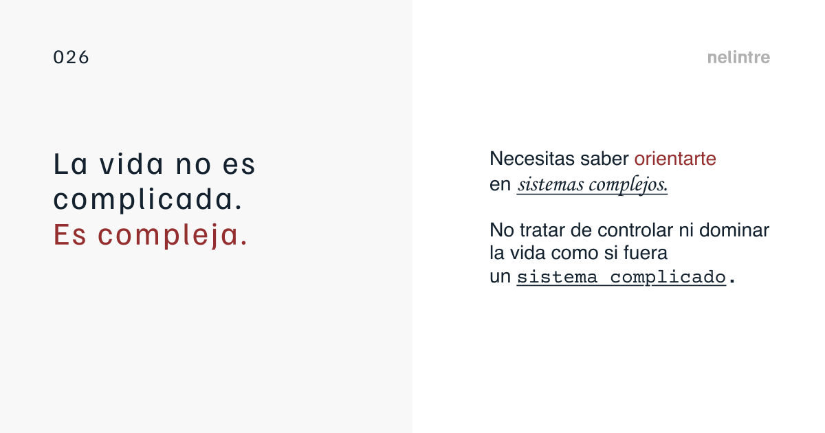 nelintre's tweet photo. Aprende a tratar la vida como un sistema complejo, no complicado.
- Con formación: para aprender no a controlar, sino a orientarte.
- Con psicoterapia: para crear un espacio donde reorganizar el caos.
- Con ambas: para generar un cambio personal notable y sostenido. https://t.co/qX5JpWc8QL