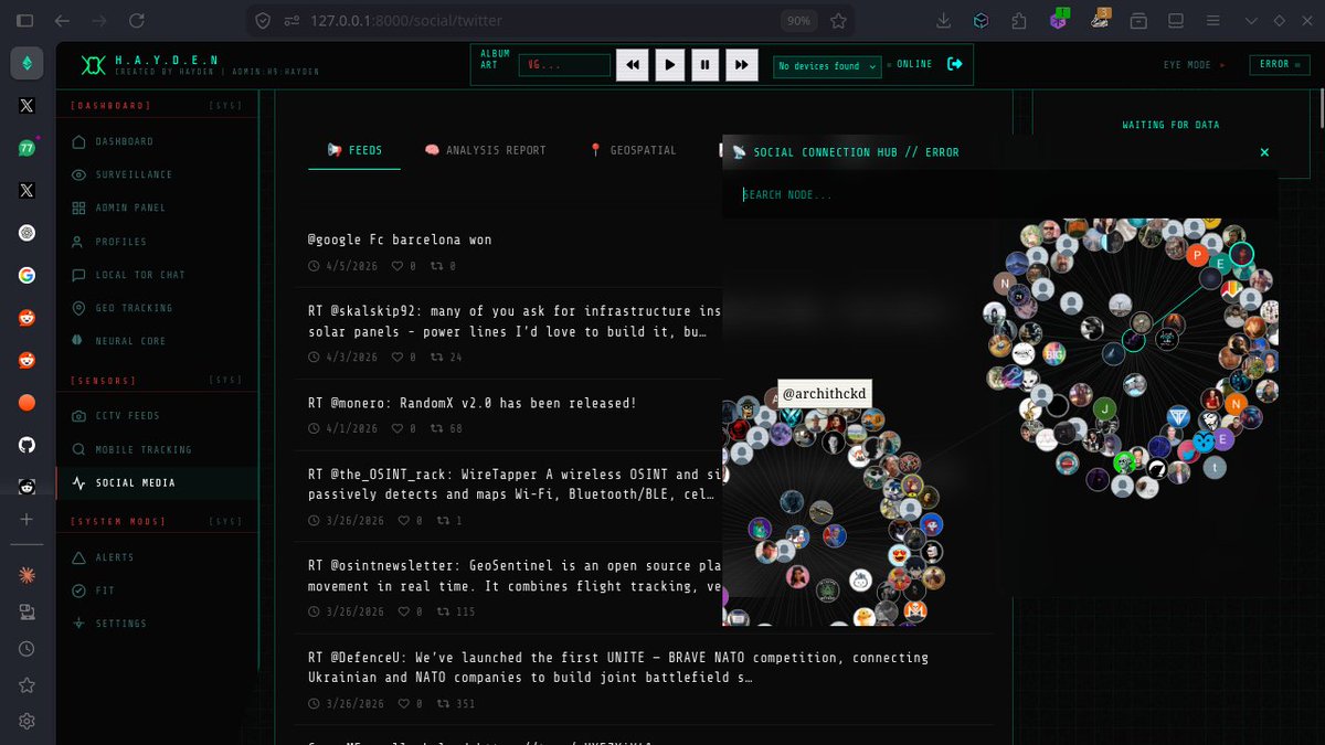sudo_entityz's tweet photo. Created Twitter OSINT Tool, Soon will open in github. Just to ask ur  opinion on UI of twitter dashboard.
Early Acces  https://t.co/KjPLf6UPd5
For more OSINT tools

https://t.co/25cXMcFioZ

#OSINT #IranWar‌ #PALANTIR https://t.co/od95KrS1Kb